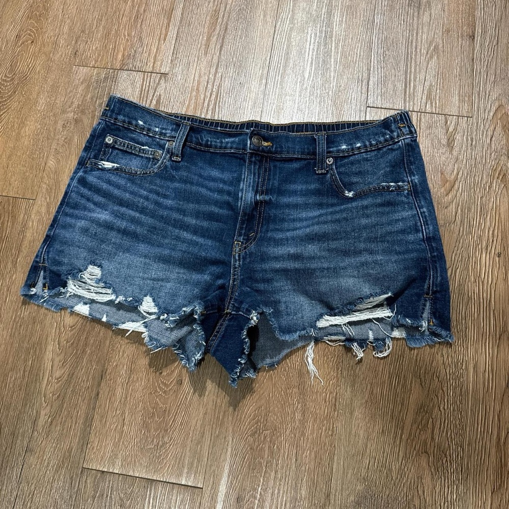 Aerie Blue Jean Shorts Distressed Mid-Rise